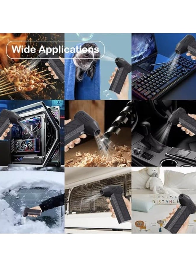 مروحة نفاثة صغيرة عنيفة، 130000 دورة في الدقيقة، مروحة تربو قوية لاسلكية، بطارية 5000 مللي أمبير في الساعة، منفاخ غبار لاسلكي مع ضوء LED، محمول باليد قابل لإعادة الشحن لتجفيف السيارات والمنازل ولوحات مفاتيح الكمبيوتر والاستخدام الخارجي - أسود - Image 3