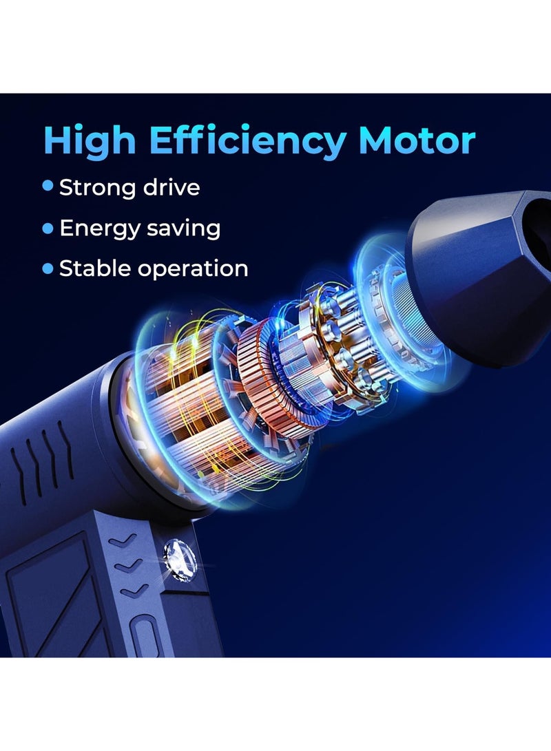 مروحة نفاثة صغيرة عنيفة، 130000 دورة في الدقيقة، مروحة تربو قوية لاسلكية، بطارية 5000 مللي أمبير في الساعة، منفاخ غبار لاسلكي مع ضوء LED، محمول باليد قابل لإعادة الشحن لتجفيف السيارات والمنازل ولوحات مفاتيح الكمبيوتر والاستخدام الخارجي - أسود - Image 4