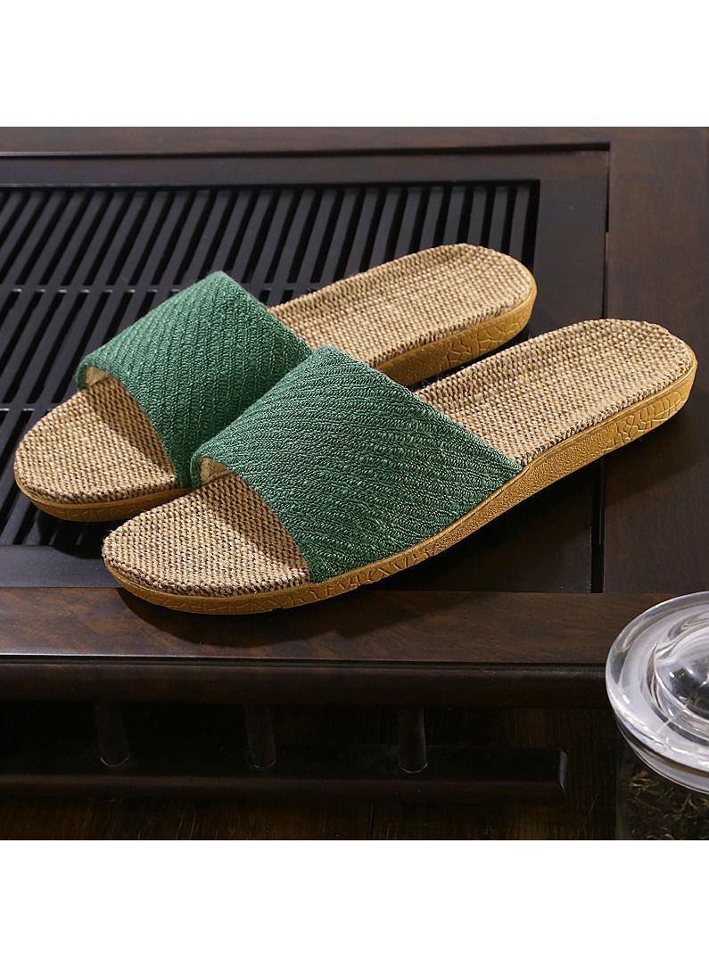 Loquat Flax Slippers Linen Slippers No Slip Indoor Slippers Open Toe Green 
