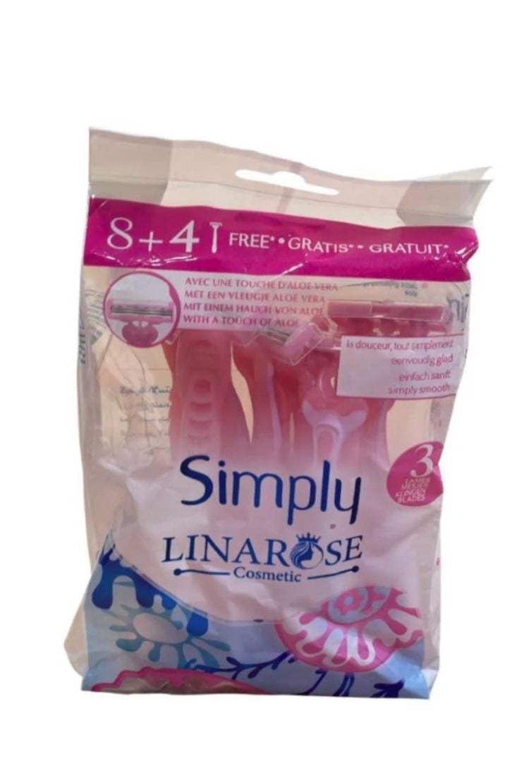 لينا روز مجموعة ماكينة حلاقة سيمبلي للاستخدام مرة واحدة، 4 + 8 شفرات، 3 شفرات