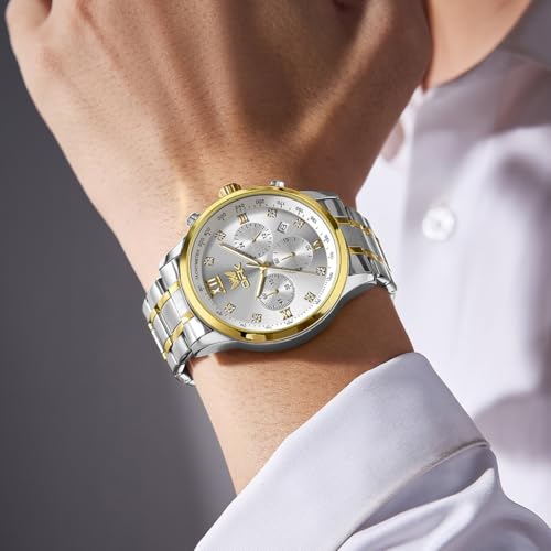 OPK Watch for Men Diamond Gold White Analog Watches Waterproof Stainless Steel Casual Business Wristwatch - Image 4