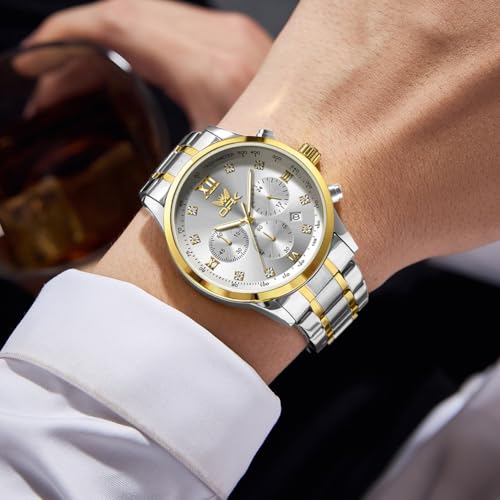 OPK Watch for Men Diamond Gold White Analog Watches Waterproof Stainless Steel Casual Business Wristwatch - Image 3