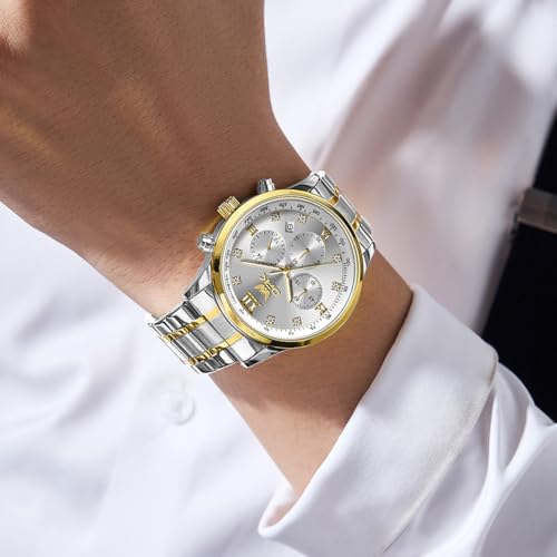OPK Watch for Men Diamond Gold White Analog Watches Waterproof Stainless Steel Casual Business Wristwatch - Image 5