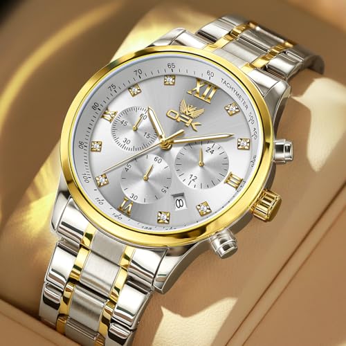 OPK Watch for Men Diamond Gold White Analog Watches Waterproof Stainless Steel Casual Business Wristwatch - Image 2