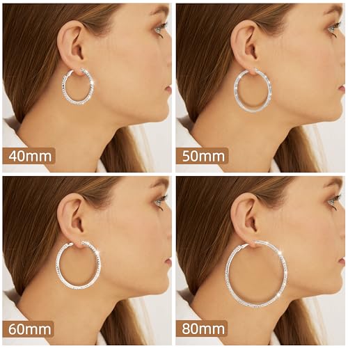 Bienvenu 40mm Rhinestone Plated Silver Hoop Earrings Big Circle Earring - Image 3