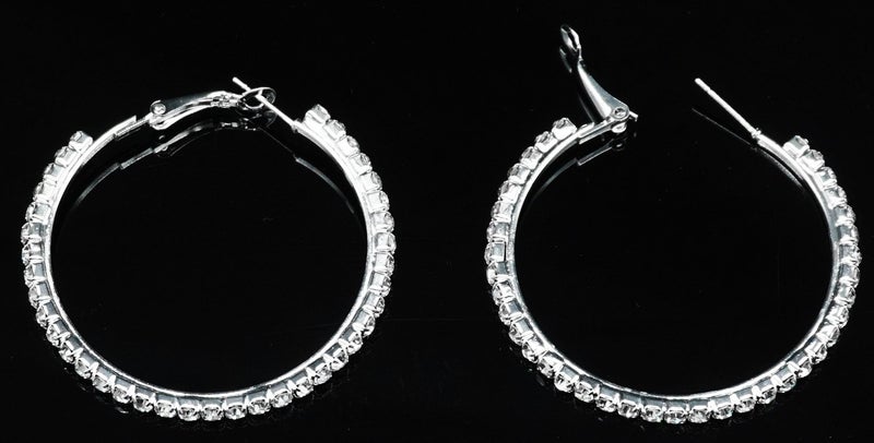 Bienvenu 40mm Rhinestone Plated Silver Hoop Earrings Big Circle Earring - Image 4