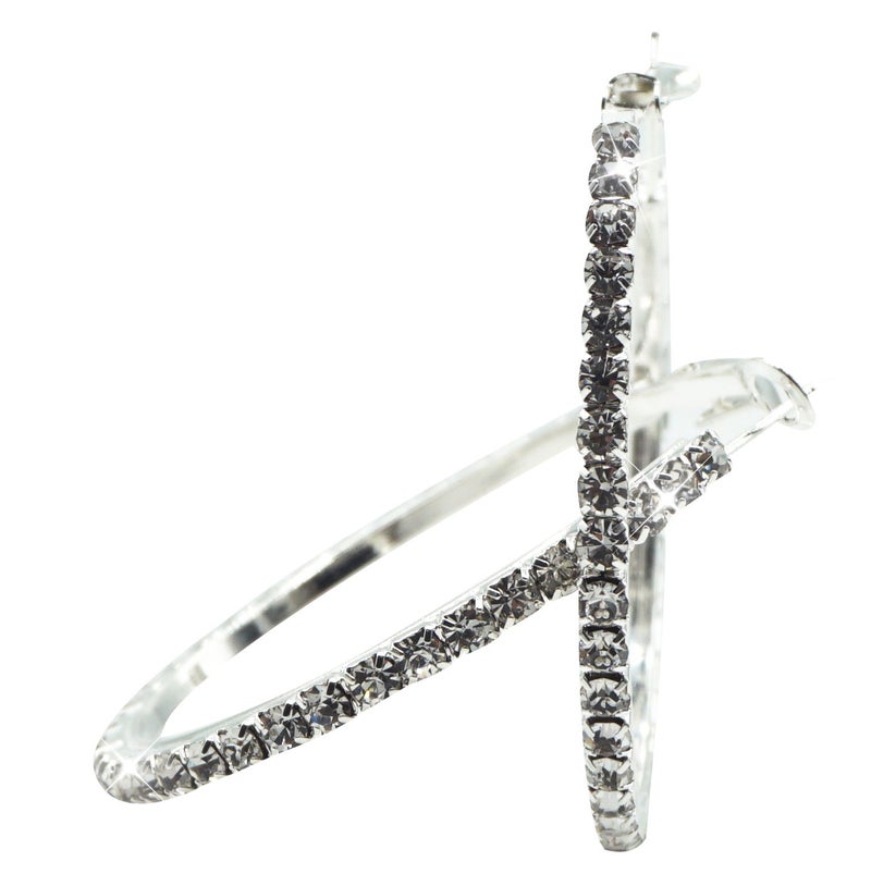 Bienvenu 40mm Rhinestone Plated Silver Hoop Earrings Big Circle Earring - Image 1