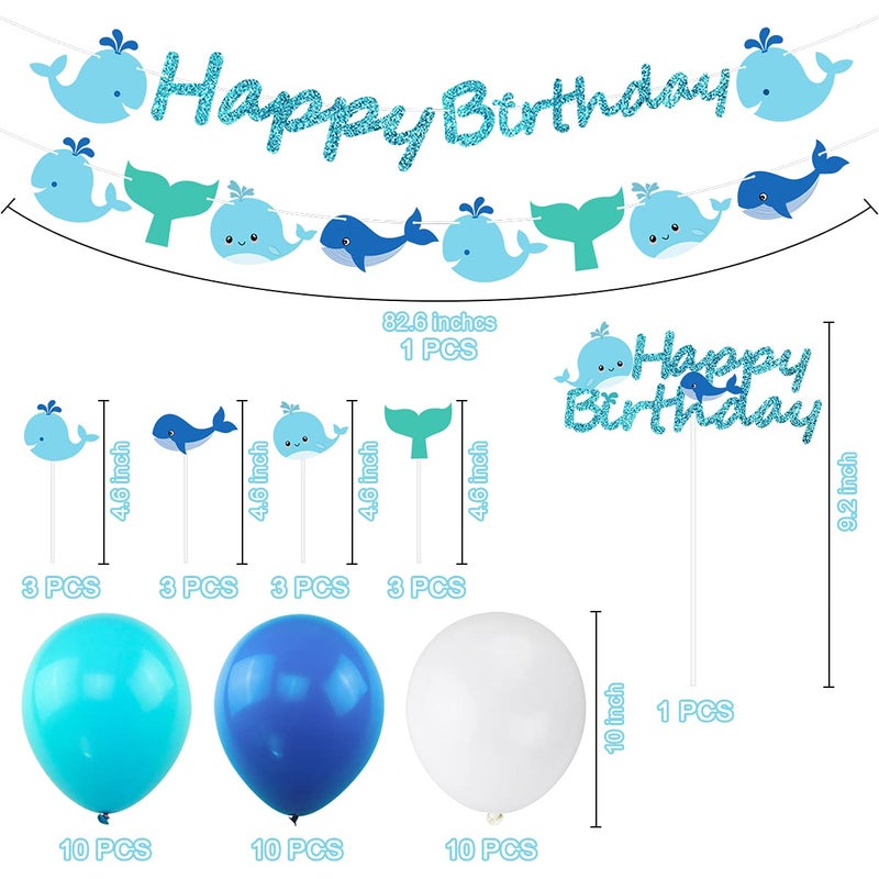 Hpscdyo Ocean Whale Birthday Party Supplies, Sea Green and Blue Whale Birthday Banner Cake Toppers Balloons Garland Decorations, Nautical Theme Sea Animals Whale Baby Shower Under The Sea Pool Party - Image 2