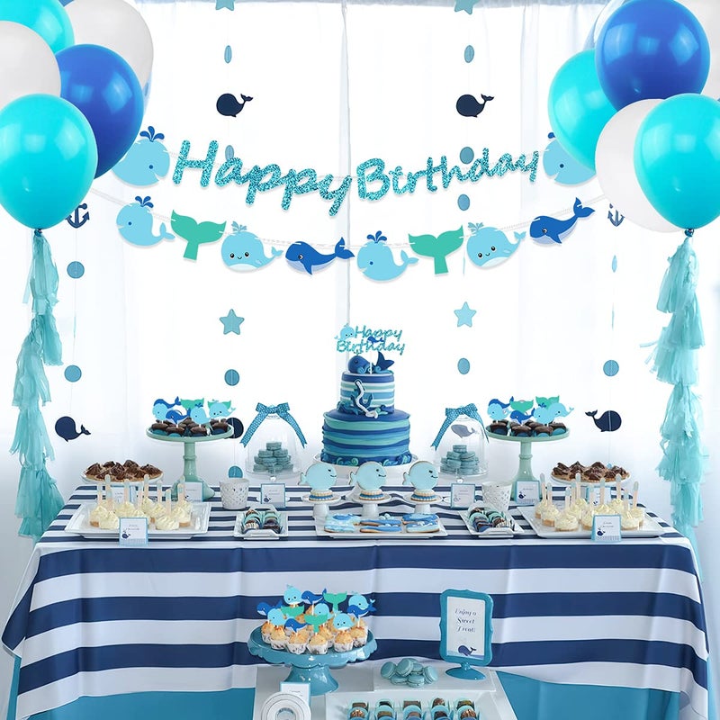 Hpscdyo Ocean Whale Birthday Party Supplies, Sea Green and Blue Whale Birthday Banner Cake Toppers Balloons Garland Decorations, Nautical Theme Sea Animals Whale Baby Shower Under The Sea Pool Party - Image 5