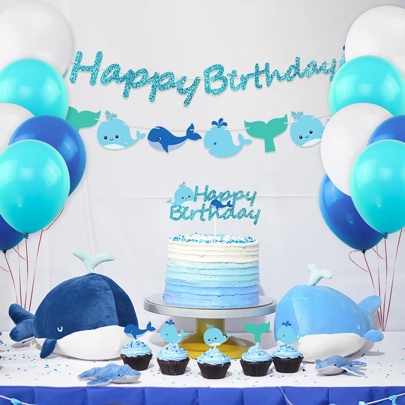 Hpscdyo Ocean Whale Birthday Party Supplies, Sea Green and Blue Whale Birthday Banner Cake Toppers Balloons Garland Decorations, Nautical Theme Sea Animals Whale Baby Shower Under The Sea Pool Party - Image 4