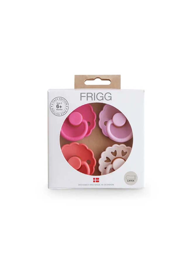 FRIGG Round Latex Baby Pacifier 6M+ 4-Pack Rosy Romance - Size 2