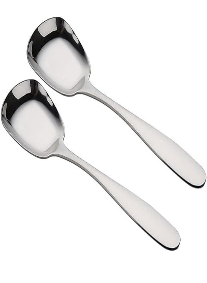 HomeAra Stainless Steel Square Head Spoon, Flat Bottom Dessert Spoon, Soup Spoon Set, Creative Long Handle Square Spoon, Creative Long Handle Spoon, Measuring Spoon, Restaurant Hotel (Set of- 2) - Image 1