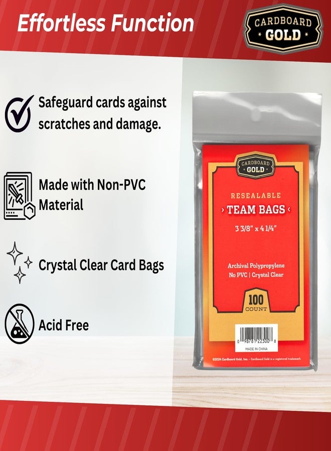 Cardboard Gold Resealable Sports Card Team Set Bags - 1000 Pcs Team Bags for Trading Cards - Non-PVC, Crystal Clear 2 Mil Polypropylene - Holds Toploaders to 120pts - Acid-Free, Adhesive Strip - Image 2
