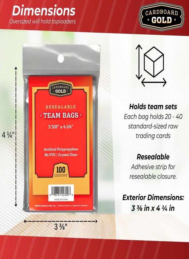 Cardboard Gold Resealable Sports Card Team Set Bags - 1000 Pcs Team Bags for Trading Cards - Non-PVC, Crystal Clear 2 Mil Polypropylene - Holds Toploaders to 120pts - Acid-Free, Adhesive Strip - Image 3