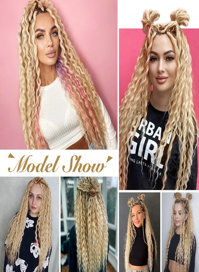 ليدي ميراندا وصلات شعر دريدلوك صناعية مزدوجة الأطراف من ليدي ميراندا، طول 24 بوصة، 10 خصلات رفيعة 0.6 سم، وصلات شعر دريدلوك ناعمة شقراء مموجة للنساء (613، 24 بوصة) - Image 5