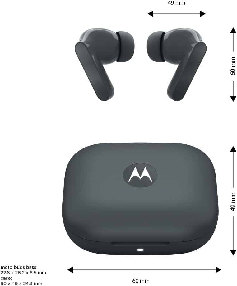 موتورولا سماعات Moto Buds Bass XT2443-1 مع خاصية إلغاء الضوضاء النشط الديناميكي، مصفوفة ثلاثية الميكروفونات، بلوتوث 5.3، مقاومة للماء والغبار بمعيار IP54، صوت Dolby Atmos (لون Pantone Dark Shadow) - Image 5