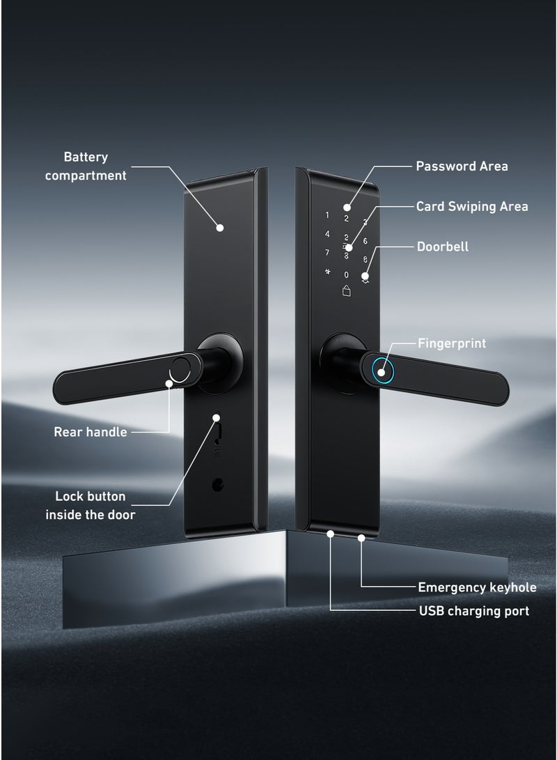Black Smart WiFi Door Lock ,Tuya APP+Keypad , Auto Lock+One-Touch Unlock , 5050 Mortise , Home/Office - Image 3