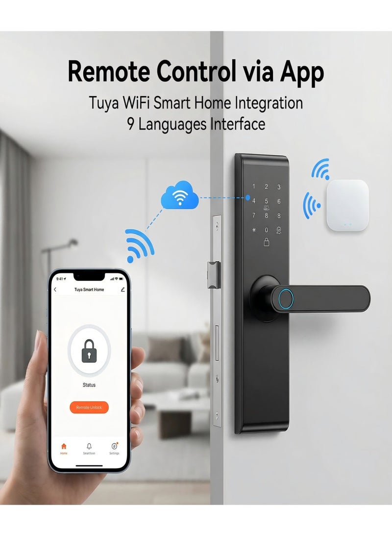 Black Smart WiFi Door Lock ,Tuya APP+Keypad , Auto Lock+One-Touch Unlock , 5050 Mortise , Home/Office - Image 2
