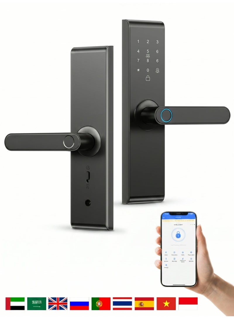 SageLiving Black WiFi Smart Door Lock with 5050 Mortise – Fingerprint, Tuya App, Keypad, Card & Key Unlock, Auto Lock Security for Home & Office - Image 1