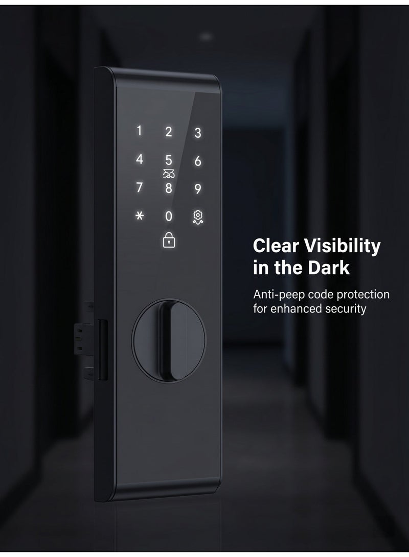 SageLiving Black WiFi Smart Door Lock with 5050 Mortise – Fingerprint, Tuya App, Keypad, Card & Key Unlock, Auto Lock Security for Home & Office - Image 4
