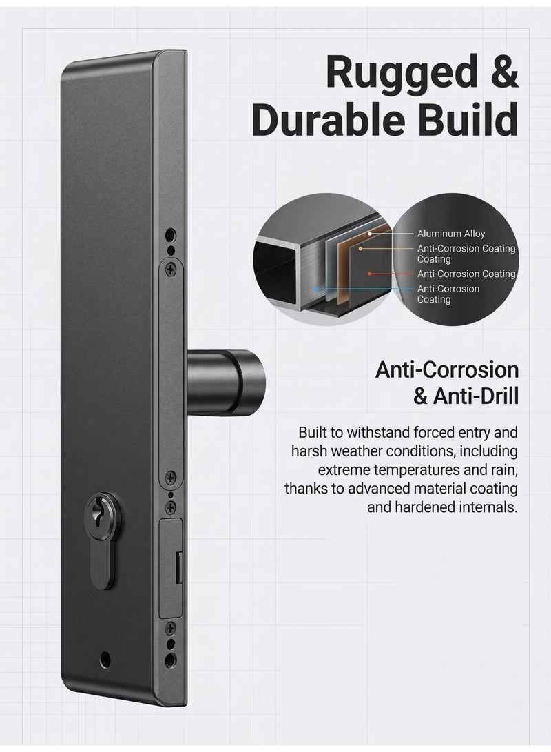 SageLiving Black WiFi Smart Door Lock with 5050 Mortise – Fingerprint, Tuya App, Keypad, Card & Key Unlock, Auto Lock Security for Home & Office - Image 5