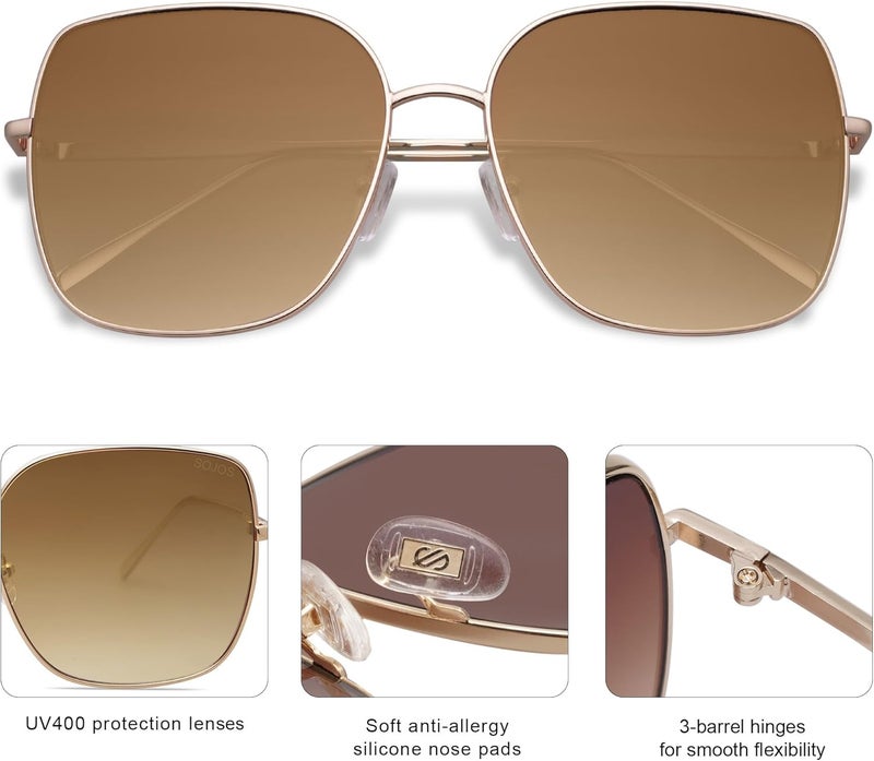 Sojos Trendy Oversized Square Metal Frame Sunglasses for Women Men Retro Big Flat Lens UV Protection Sunglasses SJ1146 - Image 4