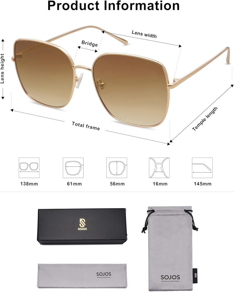 Sojos Trendy Oversized Square Metal Frame Sunglasses for Women Men Retro Big Flat Lens UV Protection Sunglasses SJ1146 - Image 5