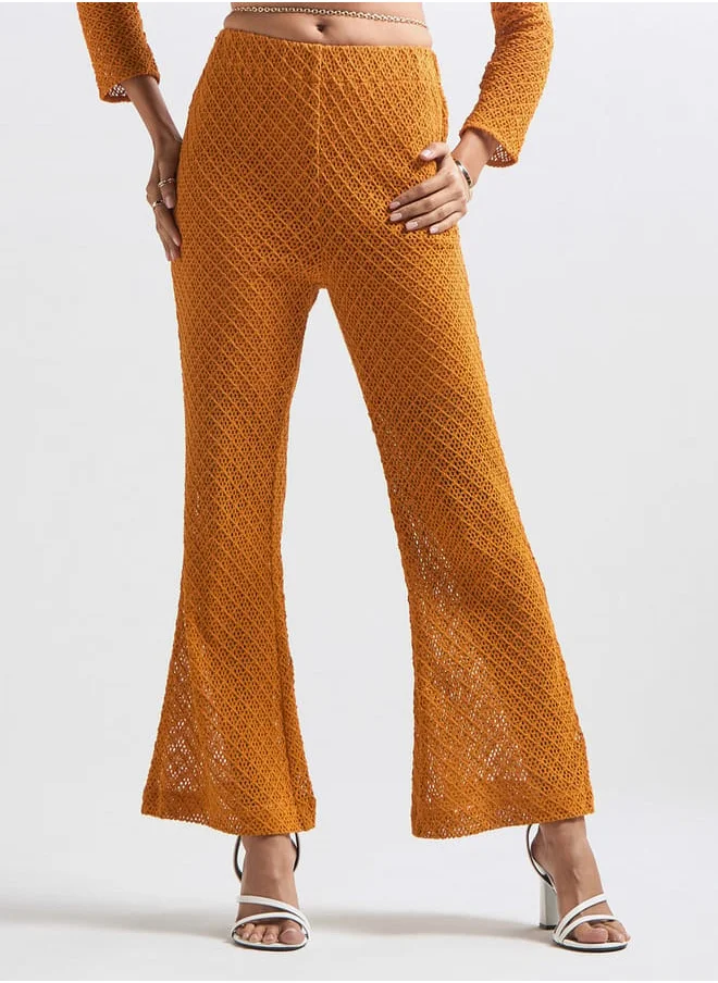 FAV Textured Flared Pants with Elasticised Waistband