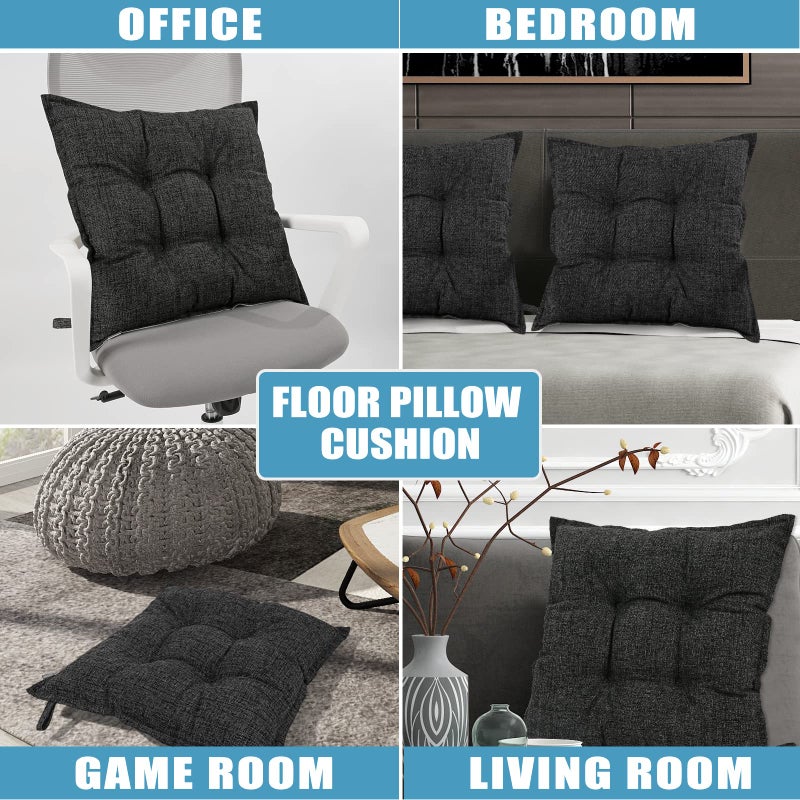 SINOSSO SINSOSSO Large Floor Pillow 22", Thickened Bite-Size Memory Foam Square Non-Slip Cushion for Office Back Support/Indoor Yoga/Chair Seat, Fashionable Color-Blocked Fabric & Washable, Black, 1 PCS - Image 3