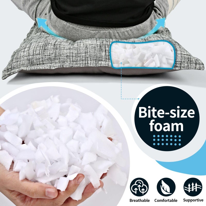 SINOSSO SINSOSSO Large Floor Pillow 22", Thickened Bite-Size Memory Foam Square Non-Slip Cushion for Office Back Support/Indoor Yoga/Chair Seat, Fashionable Color-Blocked Fabric & Washable, Black, 1 PCS - Image 4