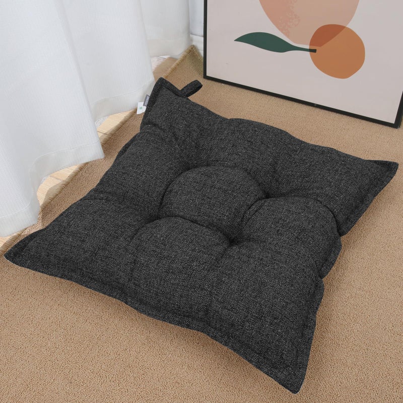SINOSSO SINSOSSO Large Floor Pillow 22", Thickened Bite-Size Memory Foam Square Non-Slip Cushion for Office Back Support/Indoor Yoga/Chair Seat, Fashionable Color-Blocked Fabric & Washable, Black, 1 PCS - Image 1