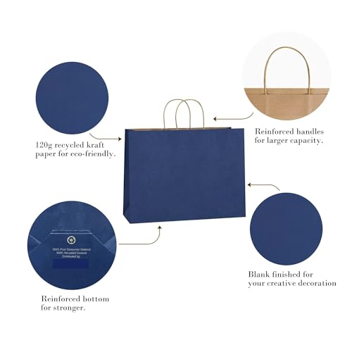 RanGit Bhumi Gift Bags- 10pcs 16x6x12 inch Large Paper Bags with Handles Bulk, Kraft Party Favor Bag - Grocery, Shopping, Retail, Merchandise Carry Bags (Navy Blue) (Large- Blue, Pack of 10) - Image 3