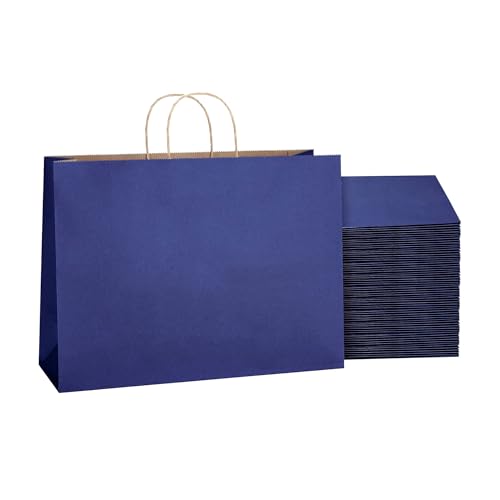 RanGit Bhumi Gift Bags- 10pcs 16x6x12 inch Large Paper Bags with Handles Bulk, Kraft Party Favor Bag - Grocery, Shopping, Retail, Merchandise Carry Bags (Navy Blue) (Large- Blue, Pack of 10) - Image 1
