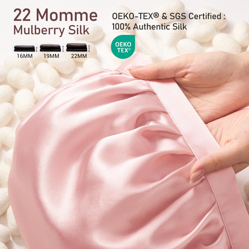 LitBear 100% Mulberry Silk Bonnet for Sleeping Women, 22 Momme Silk Hair Wrap with Elastic Band for Natural Curly Hair Long Short, Non-Slip Night Cap Reduce Friction Pink - Image 2