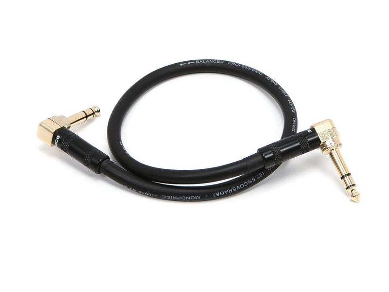 Monoprice 1/4-Inch TRS Male to 1/4-Inch TRS Male Guitar Pedal Patch Cable - 8 Inch - Black, Right Angle Connectors - Premier Series - Image 2