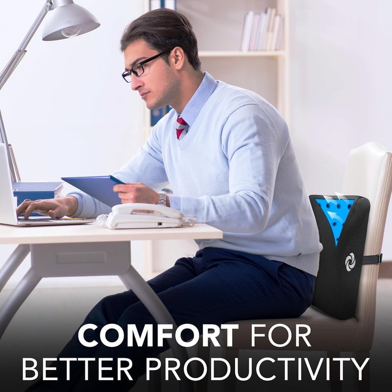 Samsonite Memory Foam Lumbar Support Pillow for Office Chair, Gaming Chair, or Car-Ergonomic Back Cushion-Home Essentials for Sitting Comfort and Posture Relief Back Support with Cooling Gel, Black - Image 3