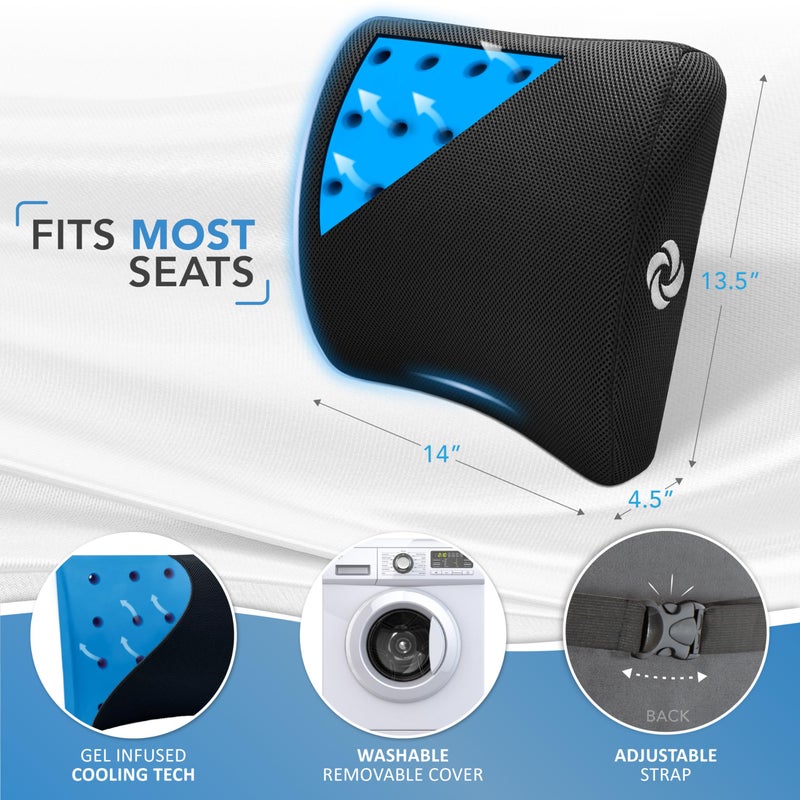 Samsonite Memory Foam Lumbar Support Pillow for Office Chair, Gaming Chair, or Car-Ergonomic Back Cushion-Home Essentials for Sitting Comfort and Posture Relief Back Support with Cooling Gel, Black - Image 2