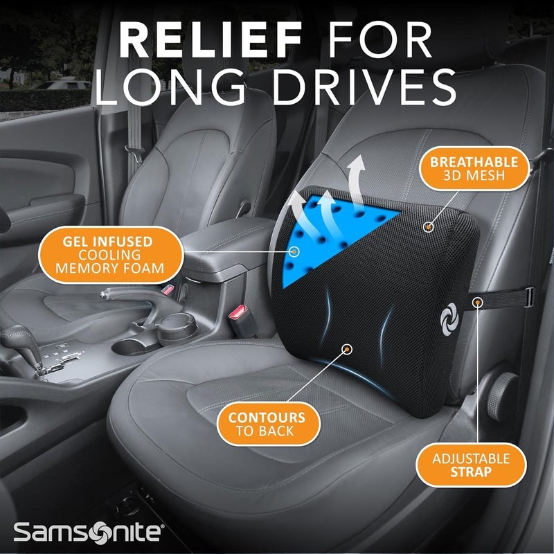 Samsonite Memory Foam Lumbar Support Pillow for Office Chair, Gaming Chair, or Car-Ergonomic Back Cushion-Home Essentials for Sitting Comfort and Posture Relief Back Support with Cooling Gel, Black - Image 5