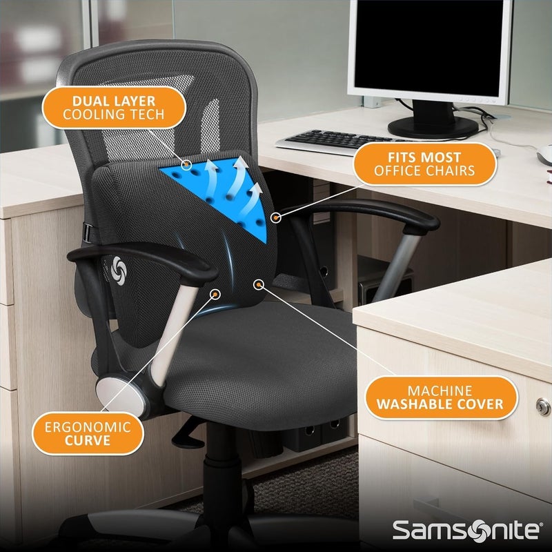 Samsonite Memory Foam Lumbar Support Pillow for Office Chair, Gaming Chair, or Car-Ergonomic Back Cushion-Home Essentials for Sitting Comfort and Posture Relief Back Support with Cooling Gel, Black - Image 4