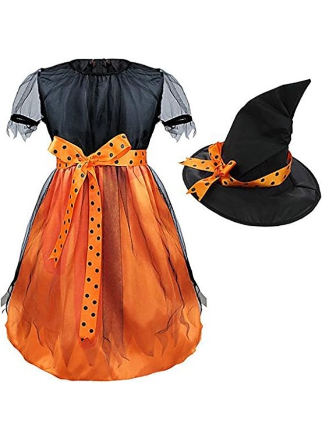 Jorunb Cute Children Halloween Orange Witch Costume for Girls, Toddler Infant Baby Halloween Costume Outfit Cosplay - Image 2