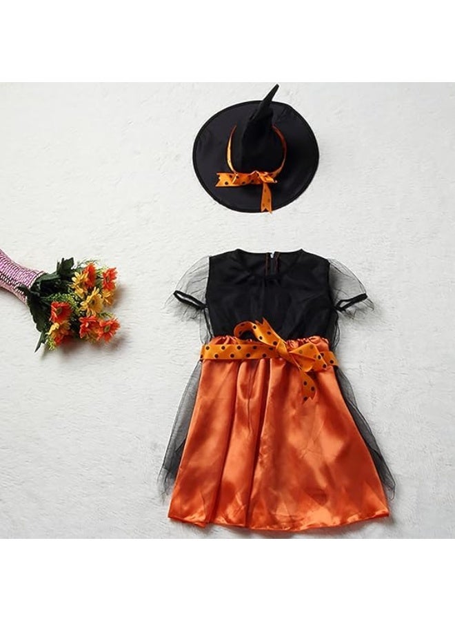 Jorunb Cute Children Halloween Orange Witch Costume for Girls, Toddler Infant Baby Halloween Costume Outfit Cosplay - Image 4