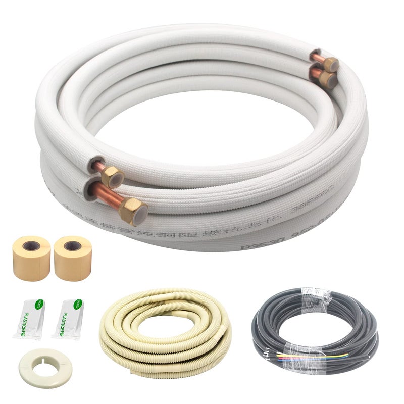 HANSUM 16ft Length Mini Split Line Set14 38 OD Copper Pipes Tubing and 38 White PE Thickened Insulated Coil with Flared Nuts for Mini Split Air Conditioner HVAC or Heat Pump System 16Ft1438 