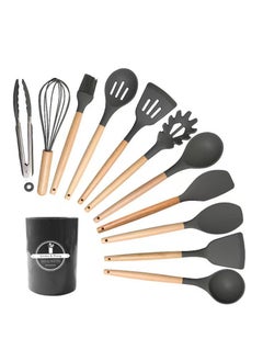 TD HOME 11-Piece Cooking Utensils Set With Handles Black/Brown 11.93inch  - Image 1