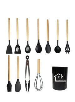TD HOME 11-Piece Cooking Utensils Set With Handles Black/Brown 11.93inch  - Image 2