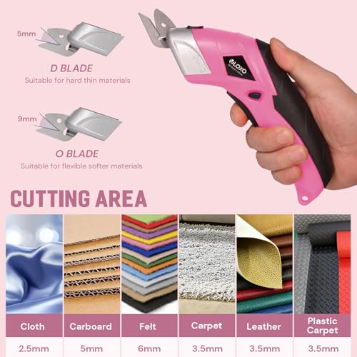 VLOXO Cordless Electric Scissors Cardboard Cutter with 2 Type Blades Rechargeable Powerful Shears Cutting Tool for Fabric Electric Box Cutter Leather Felt with Charger & Storage Box-Pink - Image 4
