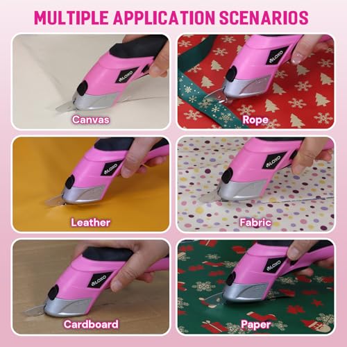 VLOXO Cordless Electric Scissors Cardboard Cutter with 2 Type Blades Rechargeable Powerful Shears Cutting Tool for Fabric Electric Box Cutter Leather Felt with Charger & Storage Box-Pink - Image 2