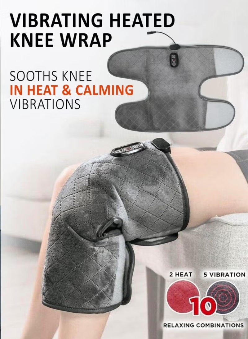 Heated Vibrating Knee Wrap Electric Heating Pad with Vibrations for Knee Pain Relief, Arthritis, Joint and Muscle Stiffness, 2 Heat and 5 Massage Settings for 10 Relaxing Combinations Weighted with Clay Beads for Deep Therapy Adjustable Heated Knee Brace for Legs, Thighs & Calves Soft Plush Fabric Extra-Long 9ft Cord and Auto Shut-Off - Image 1