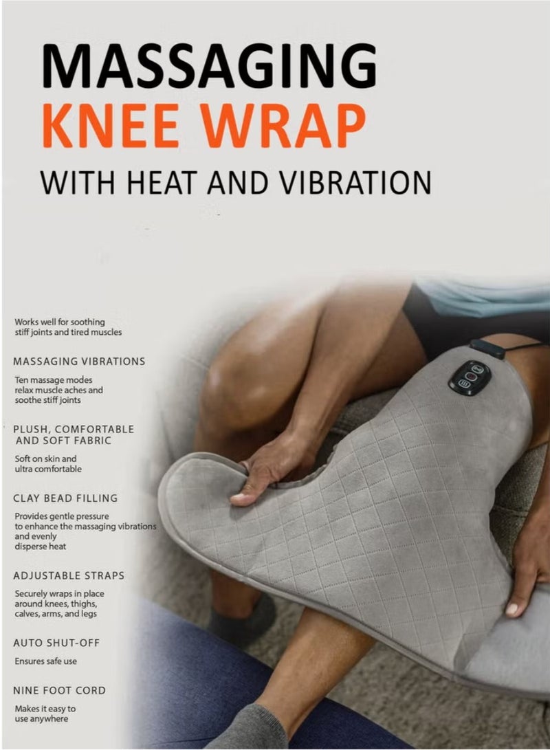 Heated Vibrating Knee Wrap Electric Heating Pad with Vibrations for Knee Pain Relief, Arthritis, Joint and Muscle Stiffness, 2 Heat and 5 Massage Settings for 10 Relaxing Combinations Weighted with Clay Beads for Deep Therapy Adjustable Heated Knee Brace for Legs, Thighs & Calves Soft Plush Fabric Extra-Long 9ft Cord and Auto Shut-Off - Image 2