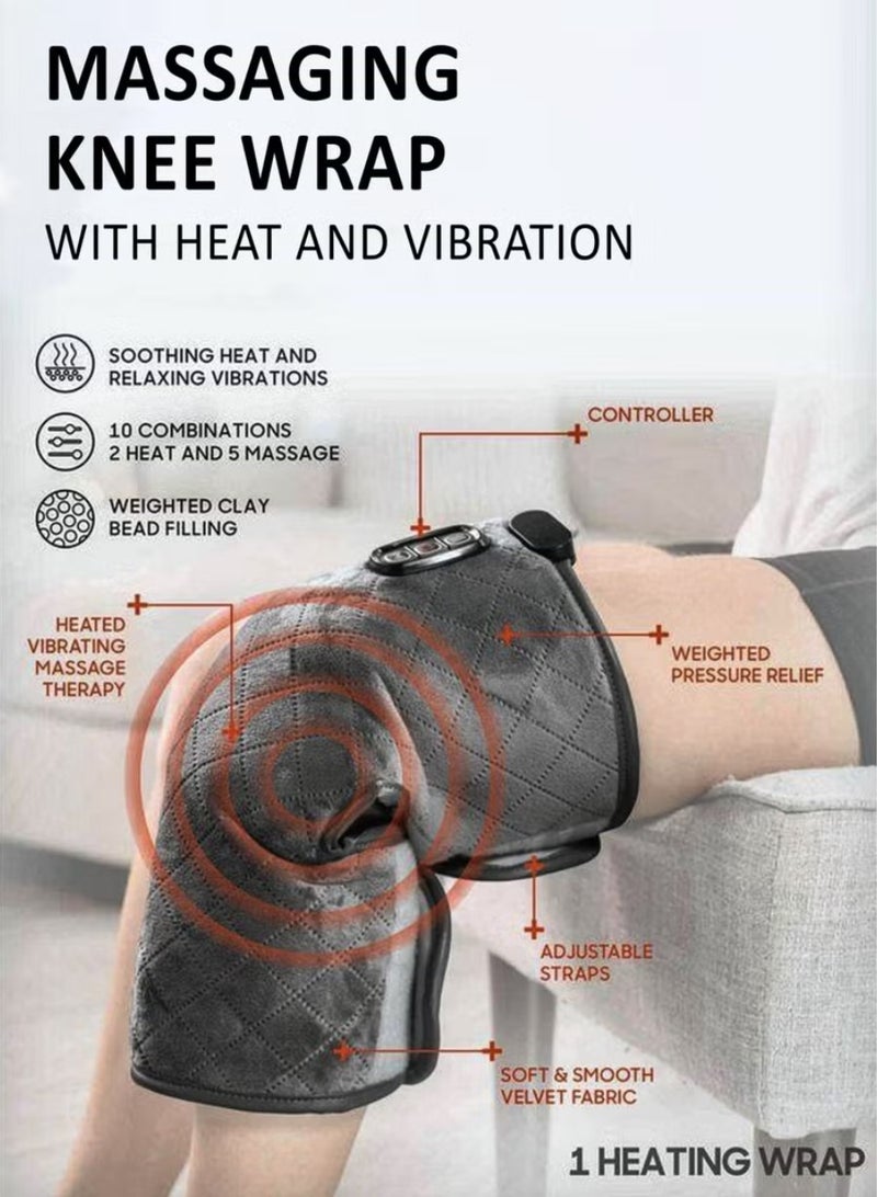 Heated Vibrating Knee Wrap Electric Heating Pad with Vibrations for Knee Pain Relief, Arthritis, Joint and Muscle Stiffness, 2 Heat and 5 Massage Settings for 10 Relaxing Combinations Weighted with Clay Beads for Deep Therapy Adjustable Heated Knee Brace for Legs, Thighs & Calves Soft Plush Fabric Extra-Long 9ft Cord and Auto Shut-Off - Image 3