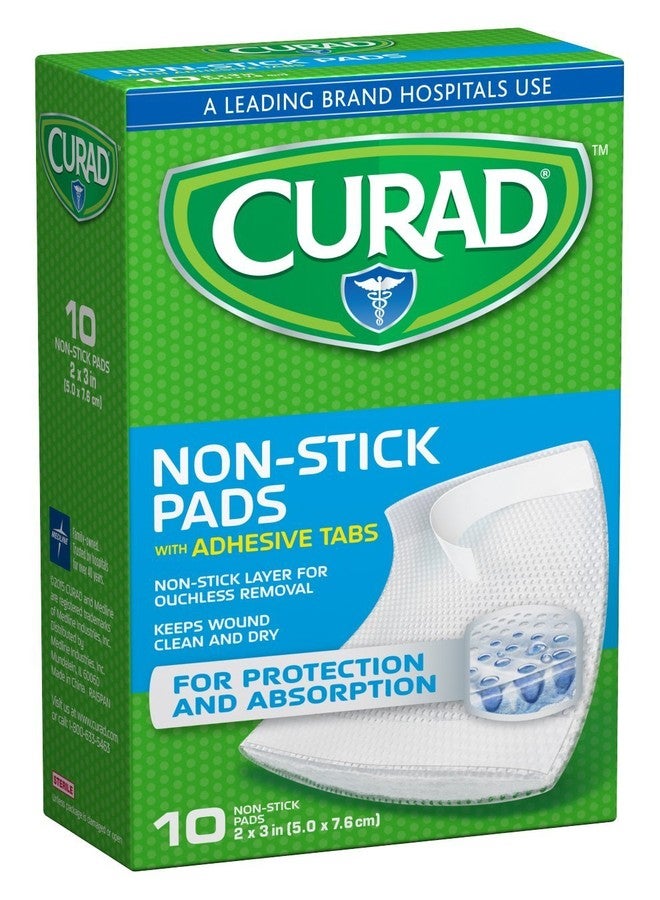 Curad Non-Stick Pads, 2 Inches X 3 Inches with Adhesive Tabs, 10 Count - Image 1